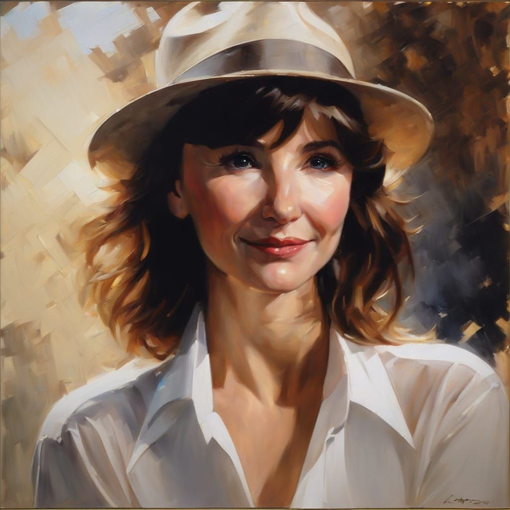 Impressionistic Portrait of Young Woman in White Shirt