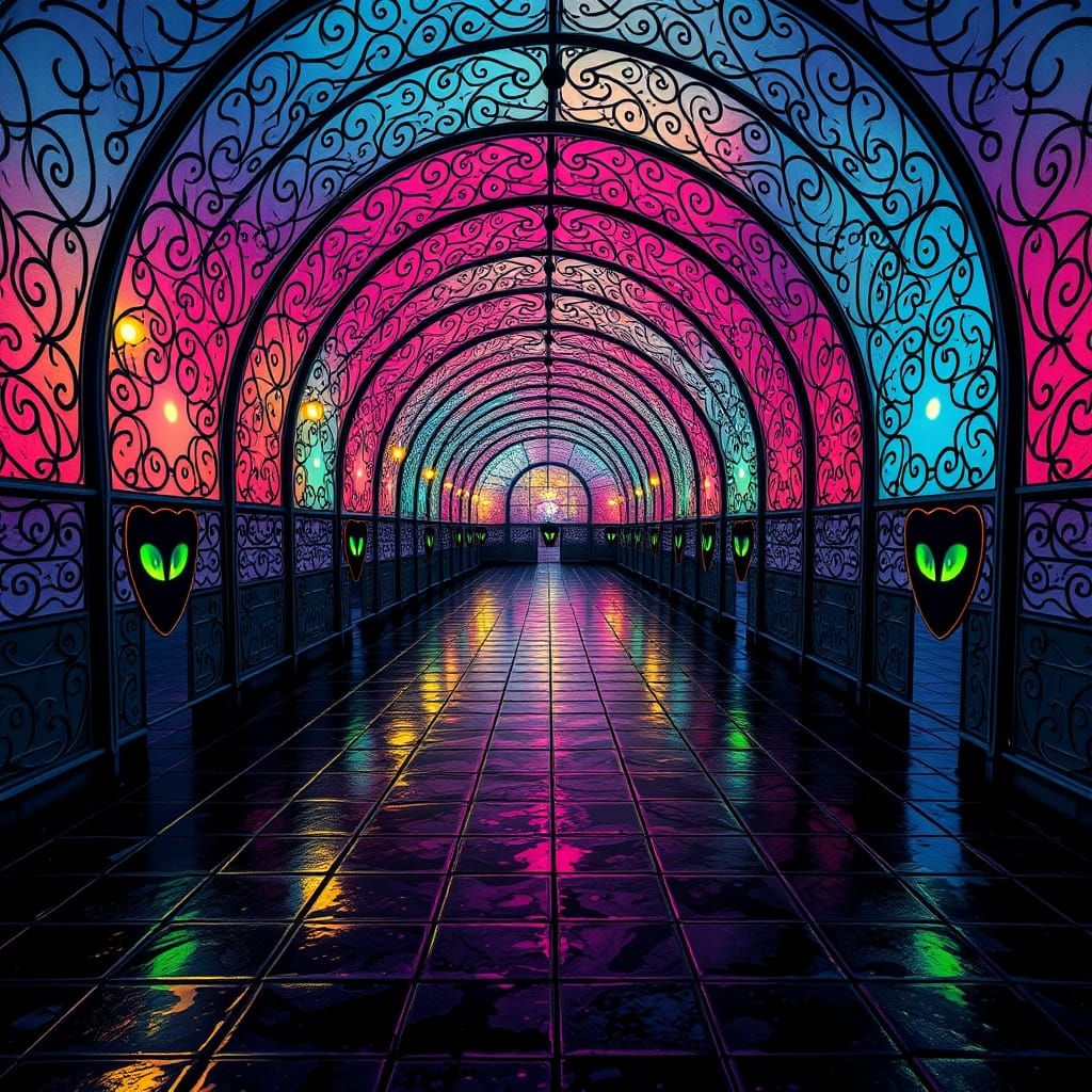 Surreal hallway with green eyes 5
