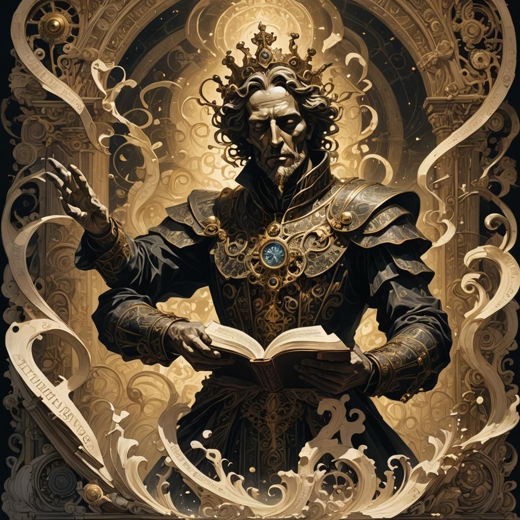 Regal Figure Imparts Wisdom in Surreal Desert Scene