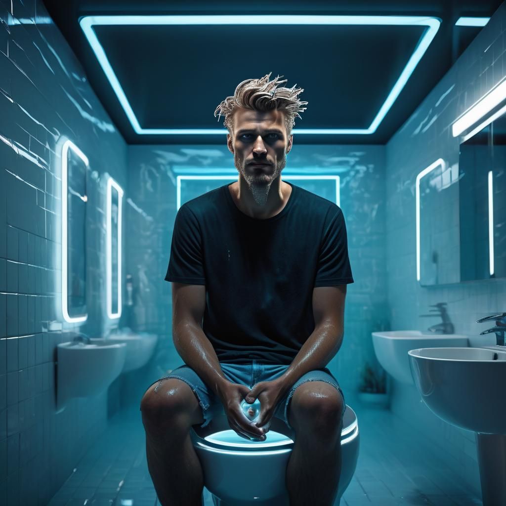 Man in Toilet: Detailed Digital Matte Painting