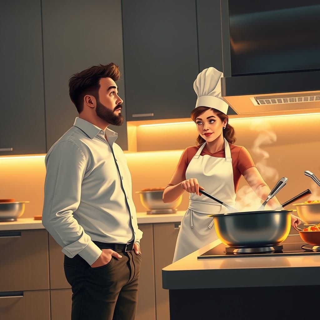 Loving Husband Watches in Awe as His Wife Masterfully Cooks...