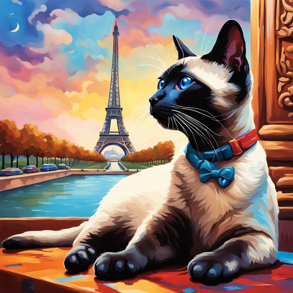 Siamese Cat in Paris: Hyperrealistic Splash Art