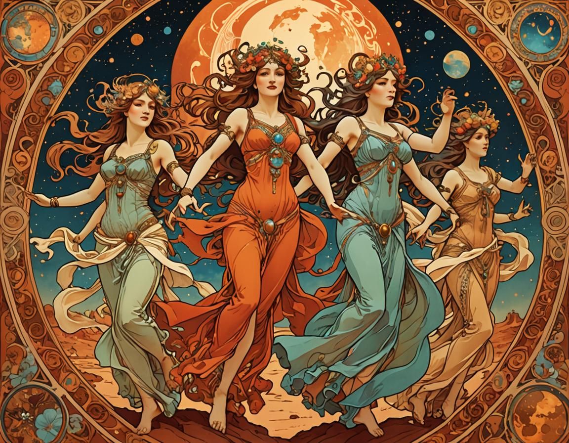 Goddesses Dance on Mars: Alphonse Mucha Style