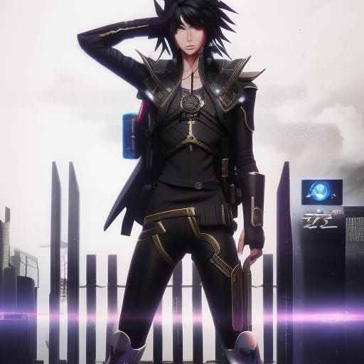 Cyberpunk Character with Neon Eyes in Manga Style