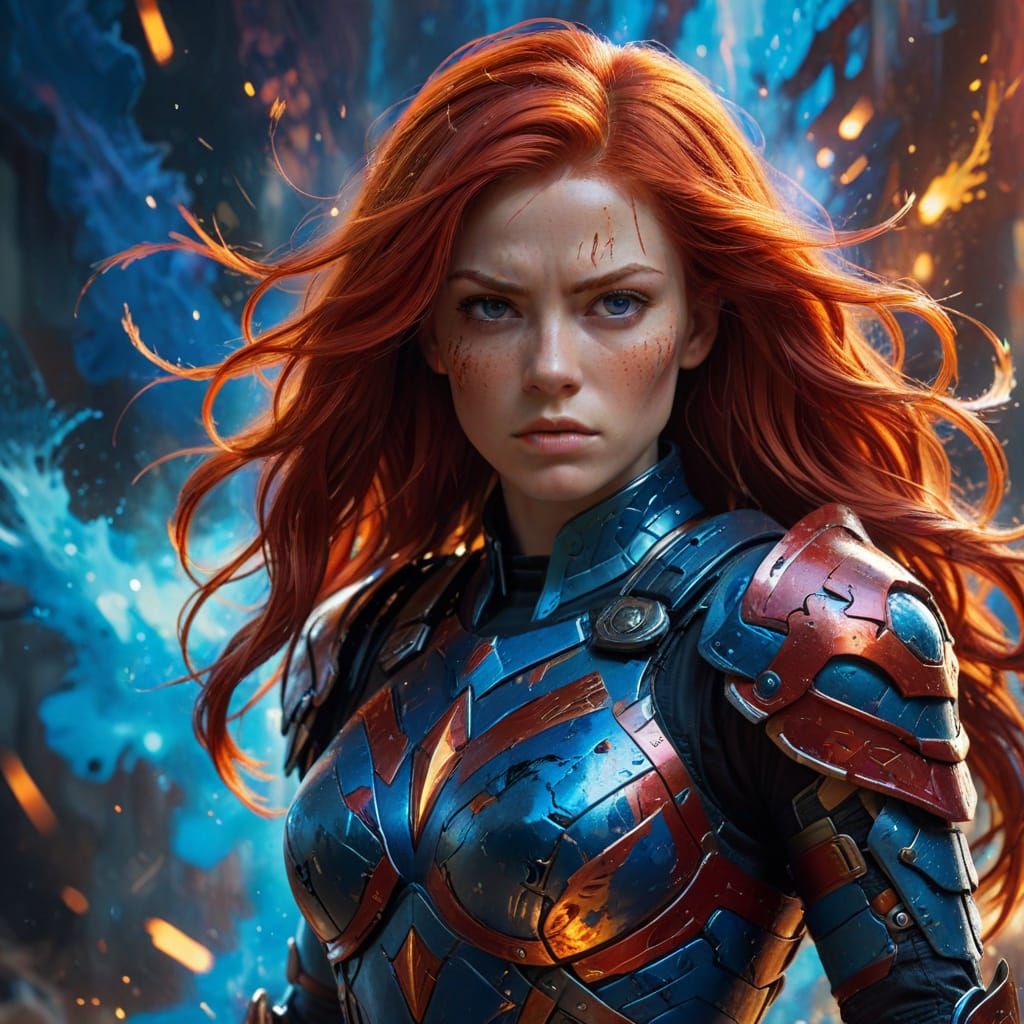 Detailed Concept Art of Woman in Armor with Red Hair