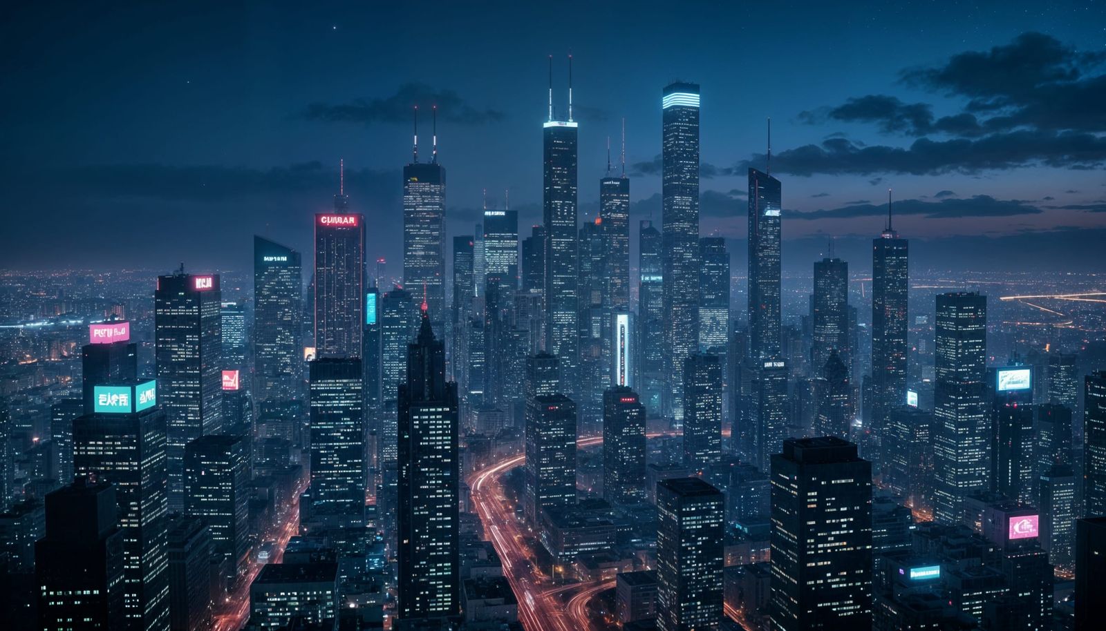 Futuristic Midnight Cityscape in Tilt-Shift Style
