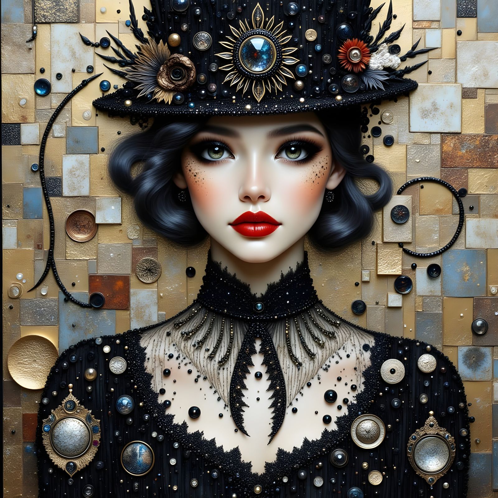 Striking Woman in Shadow, Art Nouveau Style