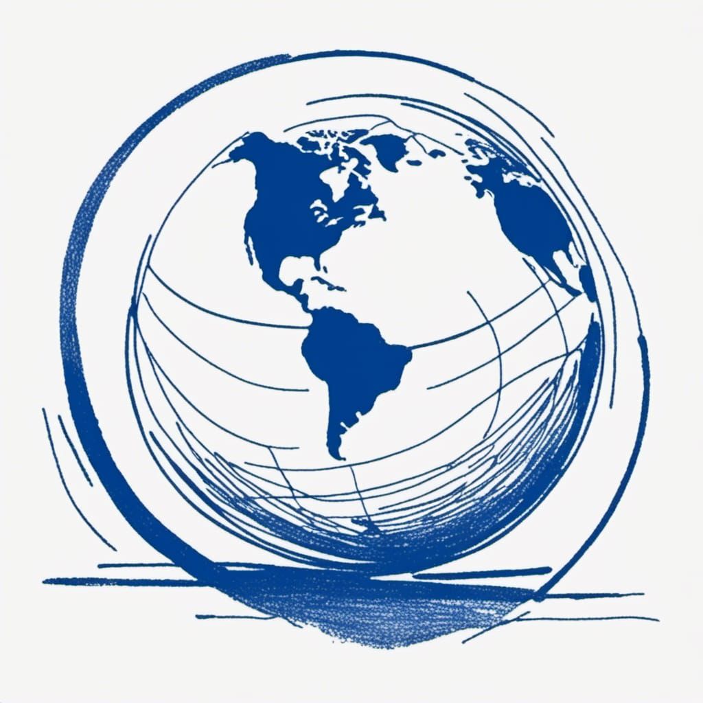 Minimalist Globe Drawing with Blue Swatch
