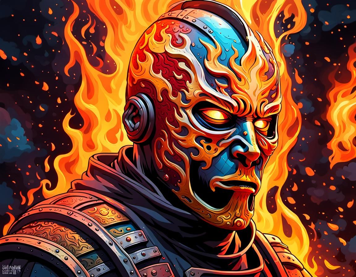 Hyperrealistic Fire Man in Burning World Concept Art