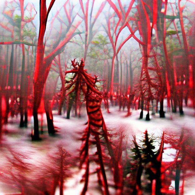 Eerie Red Forest Landscape