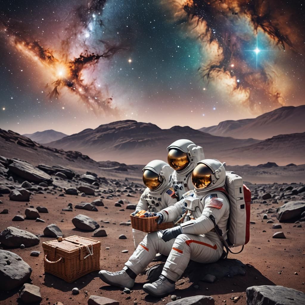 Astronaut's Cosmic Picnic on an Alien Planet
