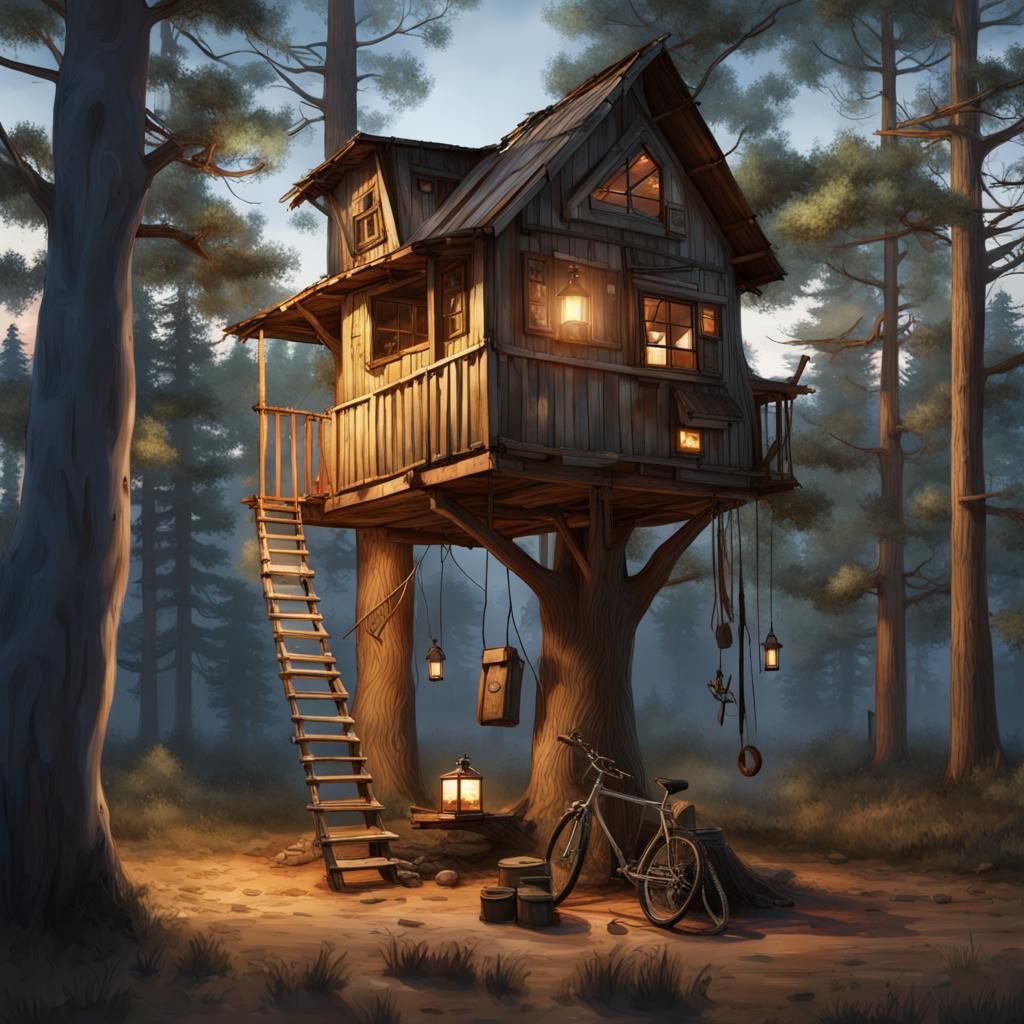 Detailed Treehouse in Southeastern Pine Forest
