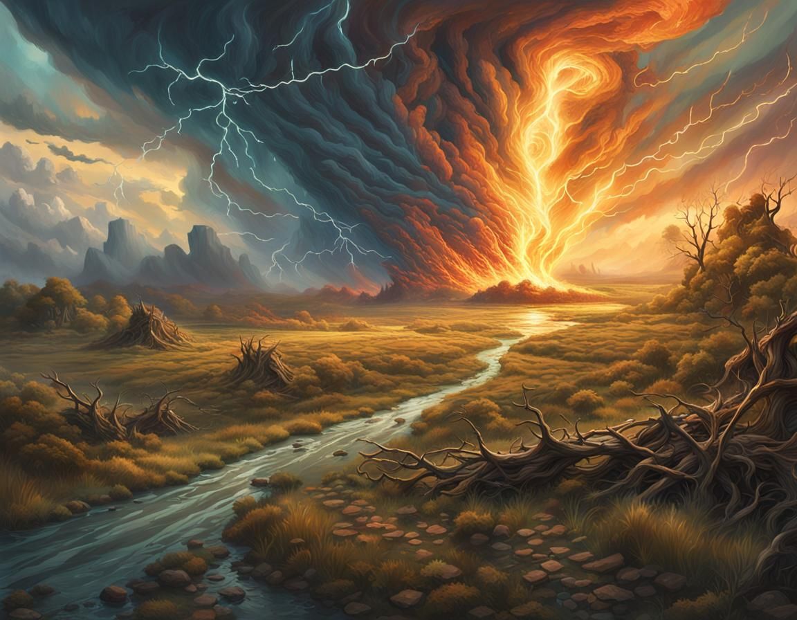 Chaotic Tornado Dance: A Fantastical Matte Painting