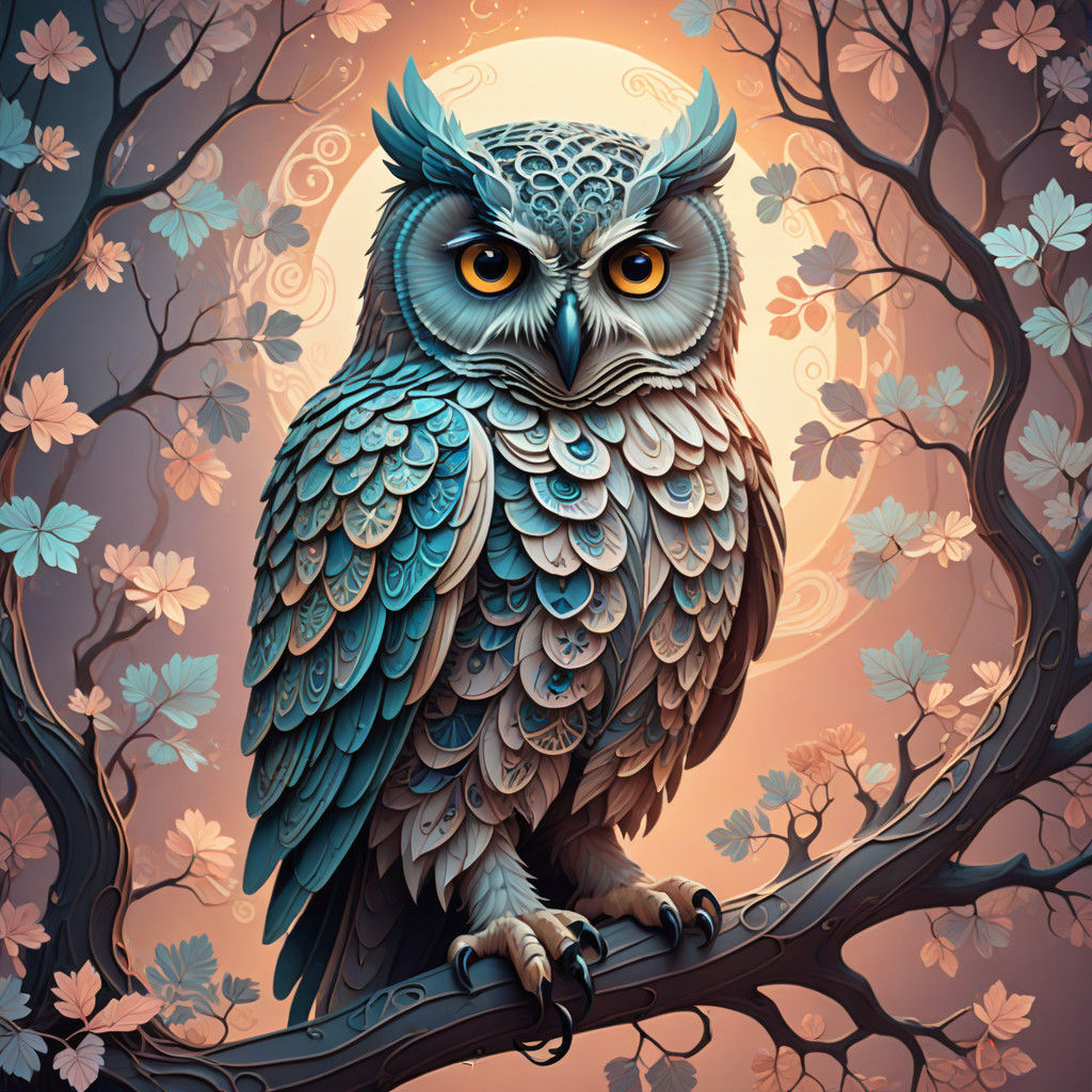 Whispering Mystical Owl in Soft Pastel Hues