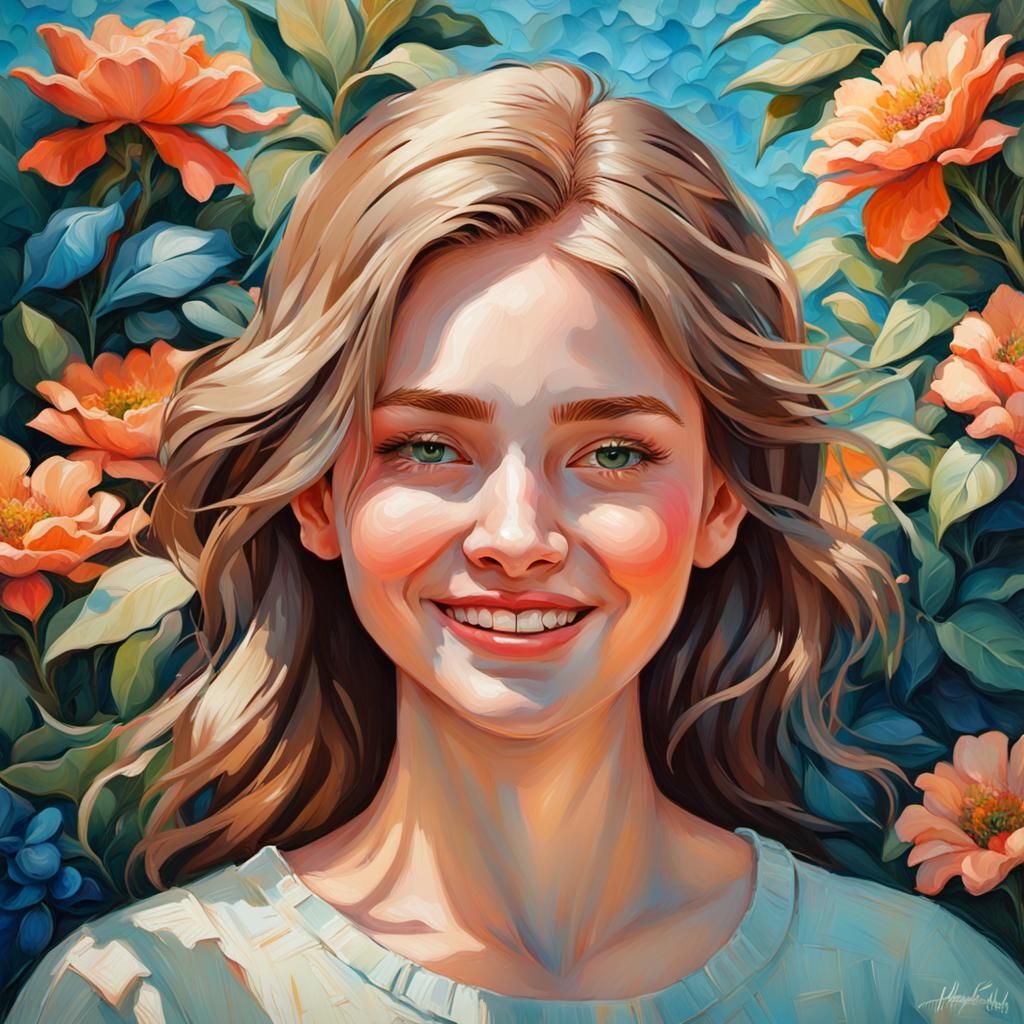 Girl in Sun-Drenched Garden, American Realism Art