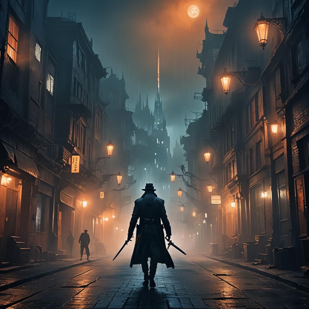 Vampire Hunter in Gothic City, Cinematic Lighting