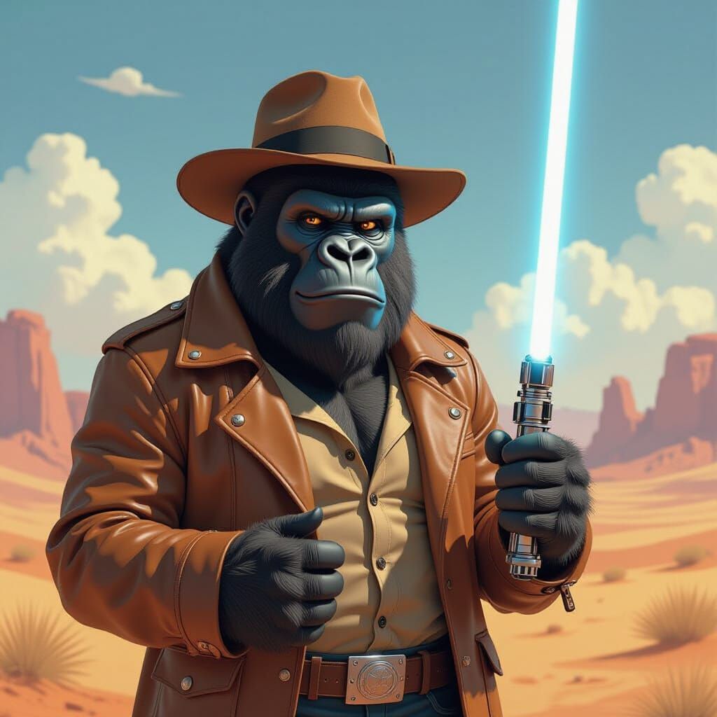 Gorilla Detective on Tatooine with Lightsaber