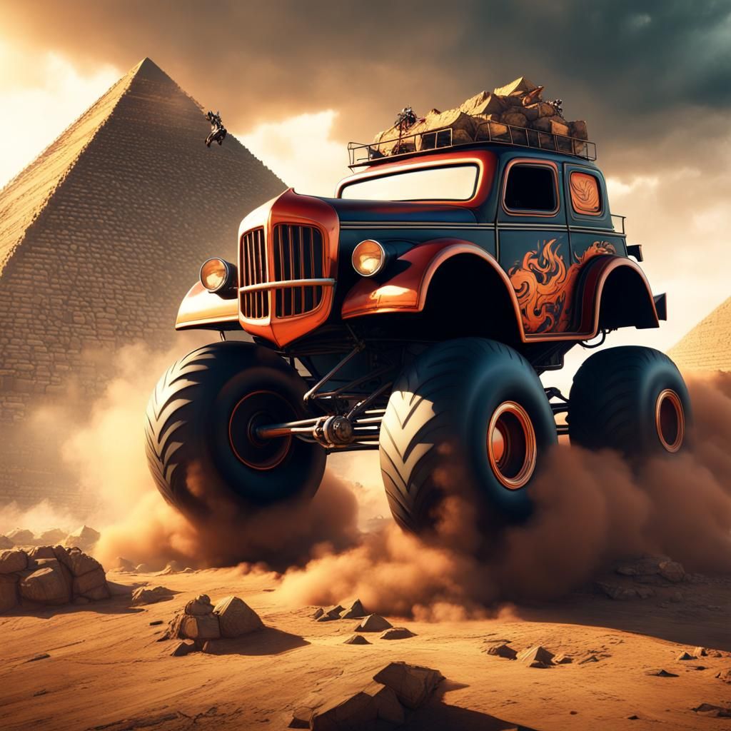 1930s Monster Truck Conquers Pyramid in Comic Art