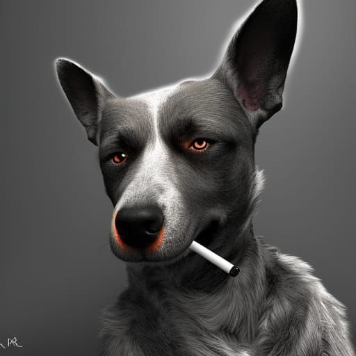 Charming Canine Smokes a Fancy Cigarette in a Vibrant Fantas...