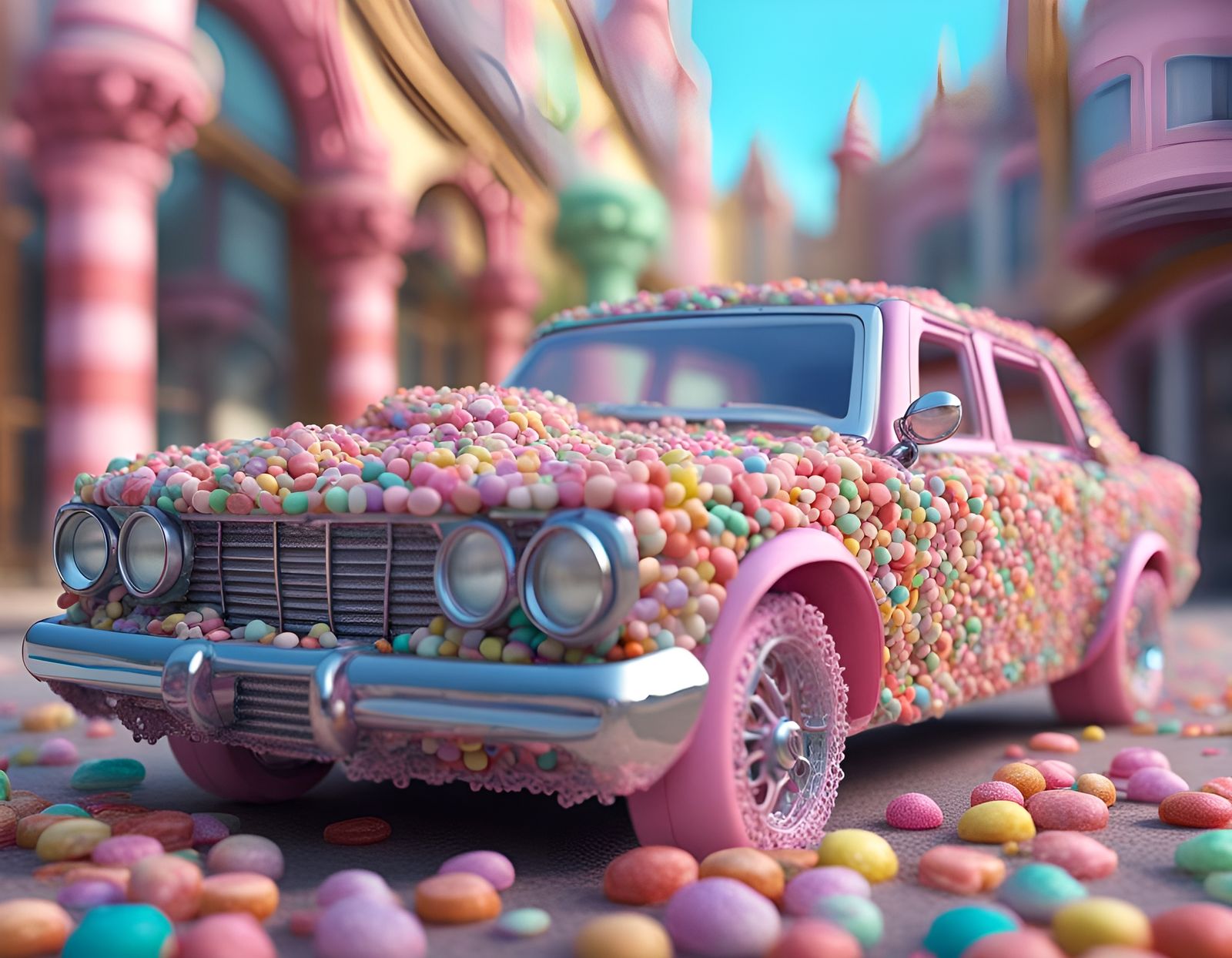 Intricate Candy Car in Fantasy Art Style