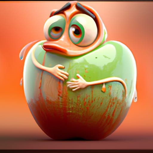 Sad Apple: Pixar-Style 3D Digital Art