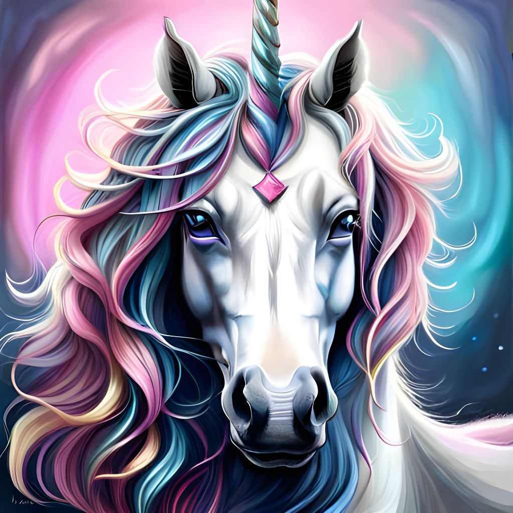 Stunning Unicorn Portrait with Fairy Lights in Oil Splash Ar...