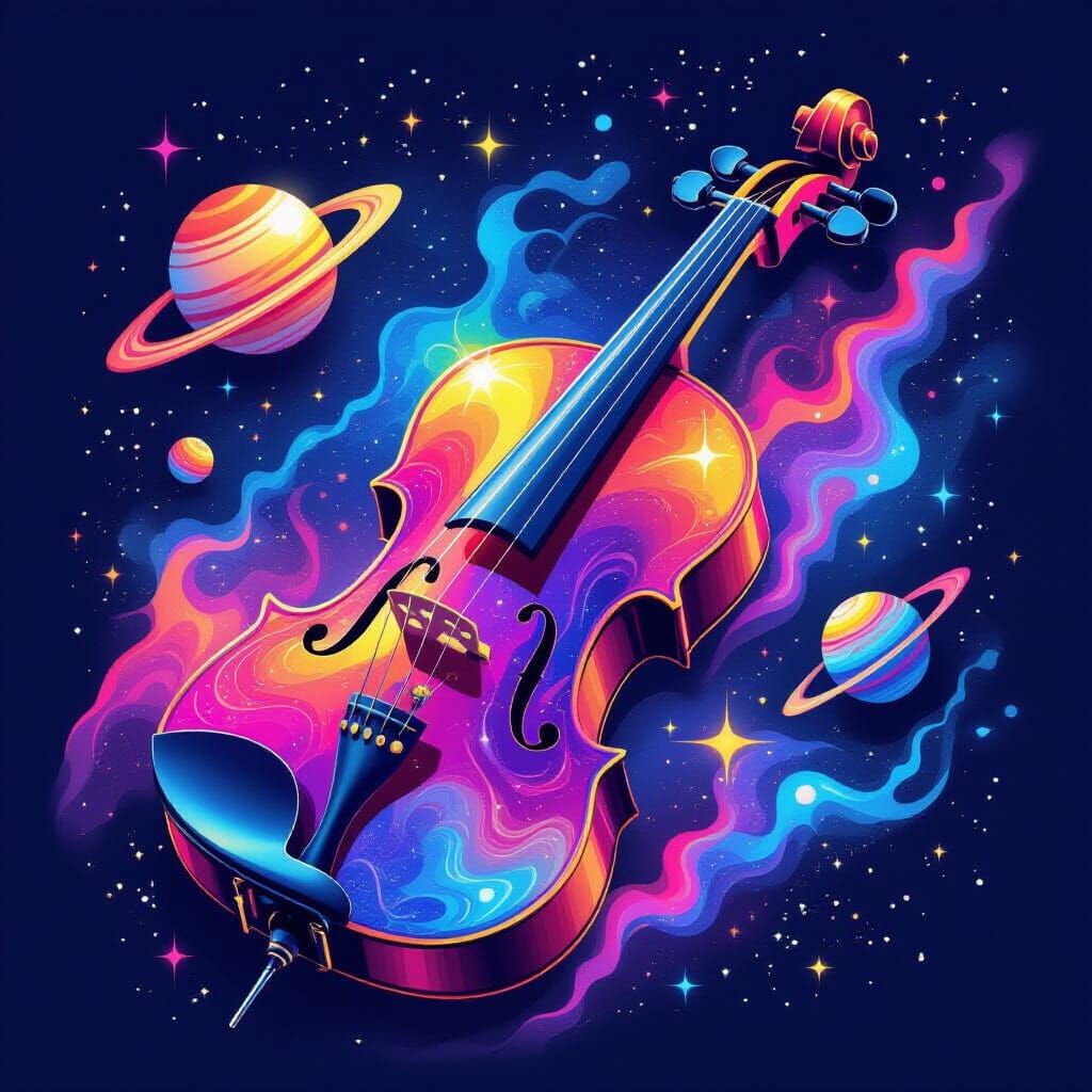 Cosmic Electric Violin in Synthwave Style