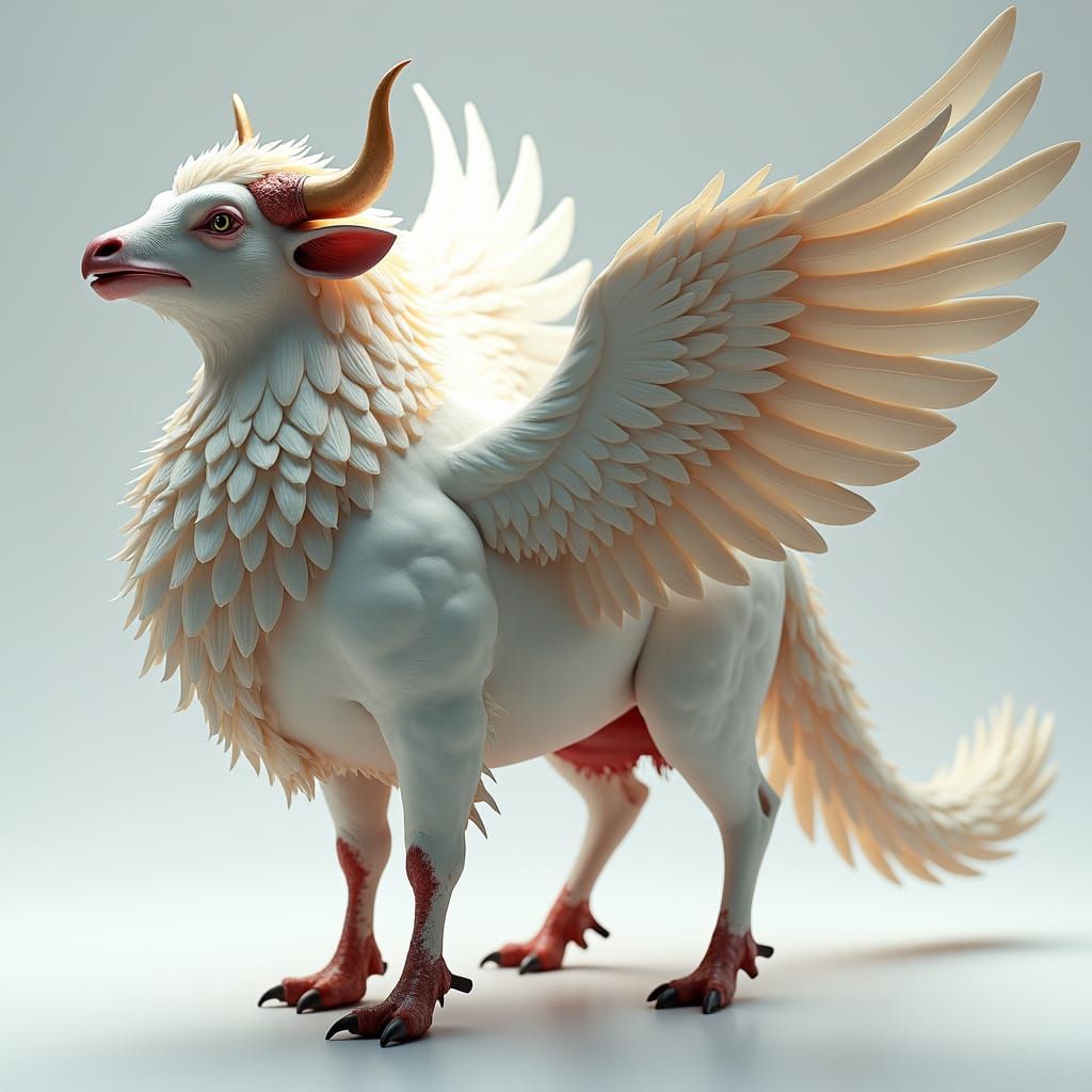 Cow-Pigeon Hybrid Creature in 3D Anime Art