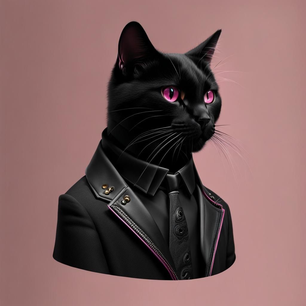 Pink Cat in Black Jacket Fashion