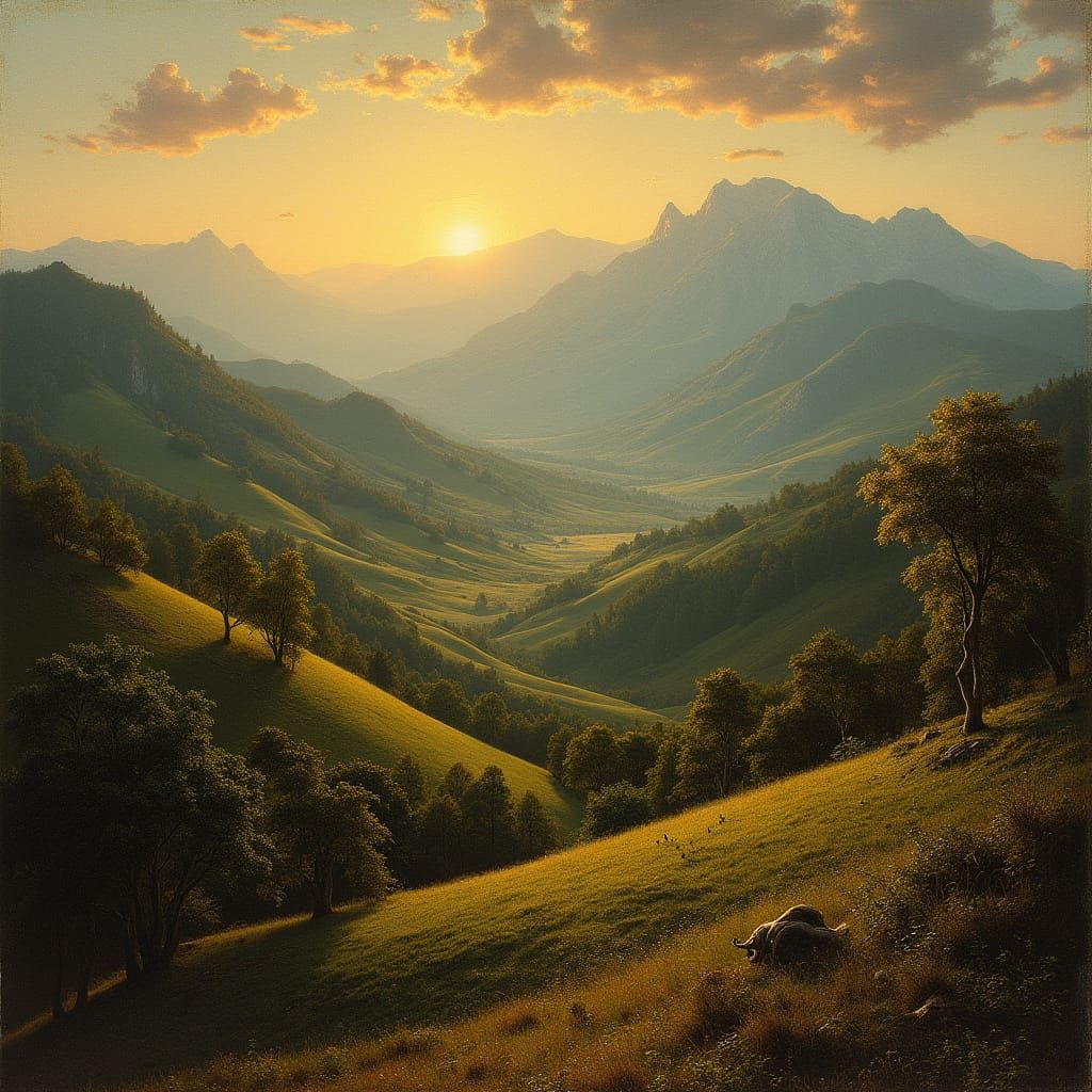 Ethereal Renaissance Landscape in Warm Golden Light