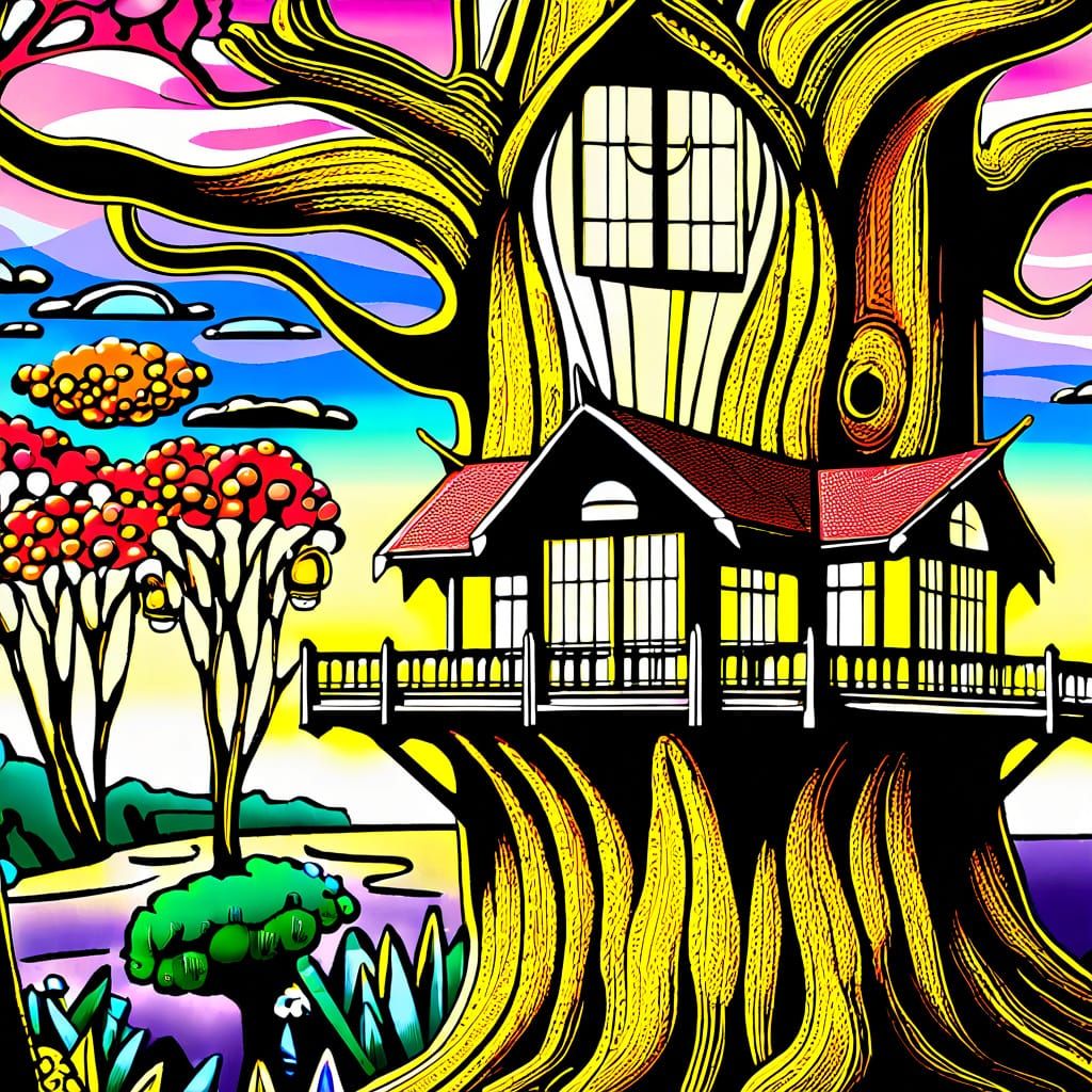 Art Deco Treehouse with Stained Glass and Crystals