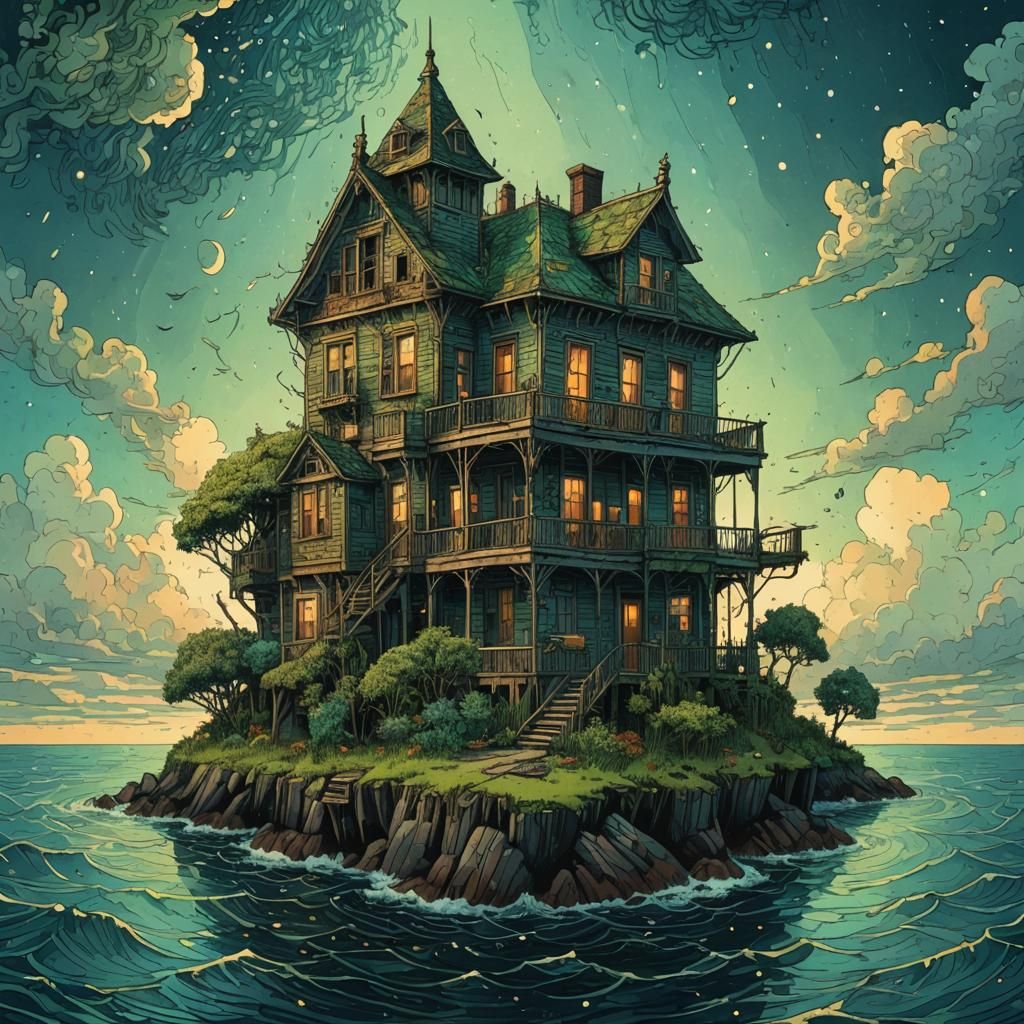Ocean Island House in Psychedelic Style