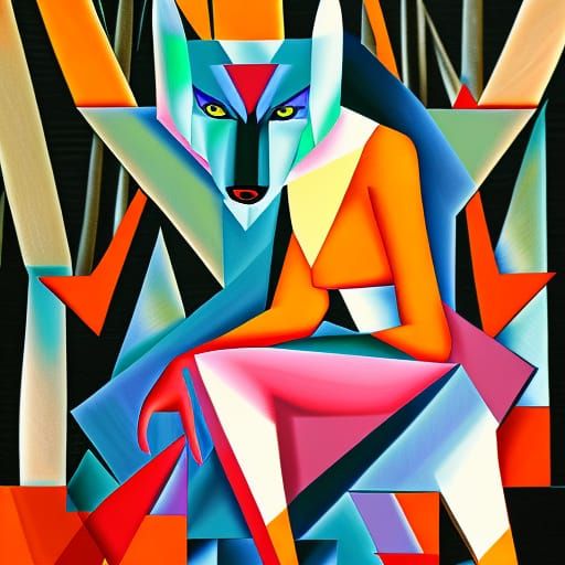 Cubist Werewolf Transformation in a Night Forest
