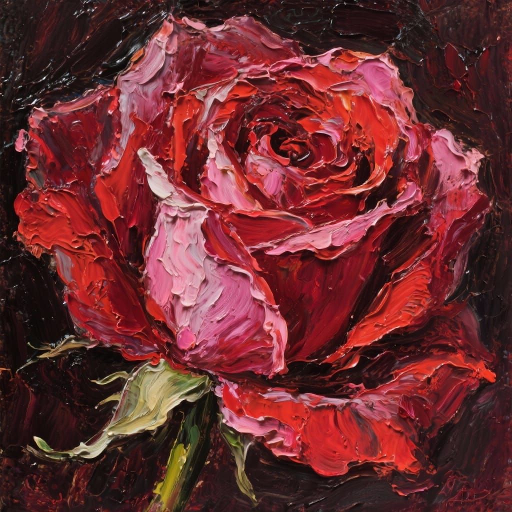 Rose Close-Up With Heavy Impasto Palette Knife Technique
