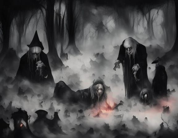 Macabre Forest Scene with Embryo Fruit and Ink Lake