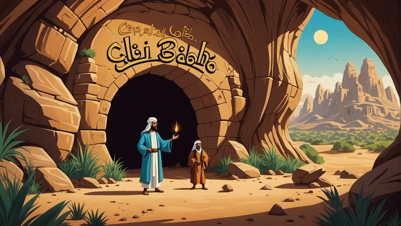 Ali Baba Storybook Illustration Saying Open Sesame