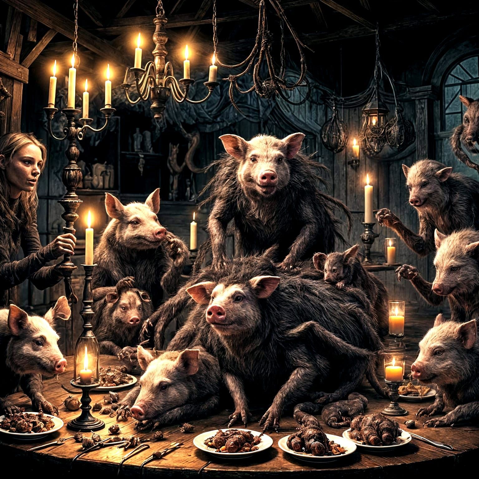 Pigs Dining on Tarantula: A Disturbing Feast