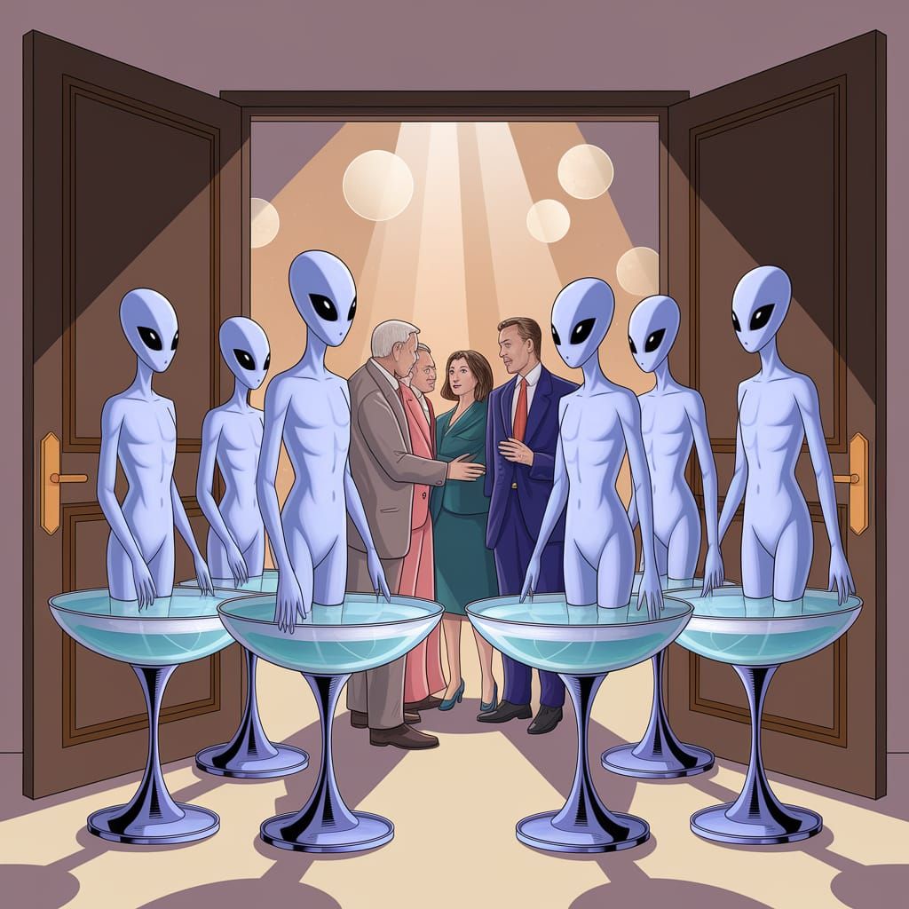 Alien Encounter in a Warmly Lit Chamber
