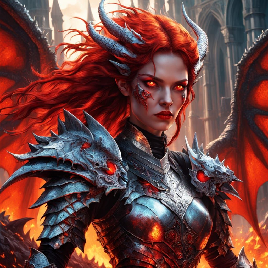 Dragon Goddess in Fiery Red Armor