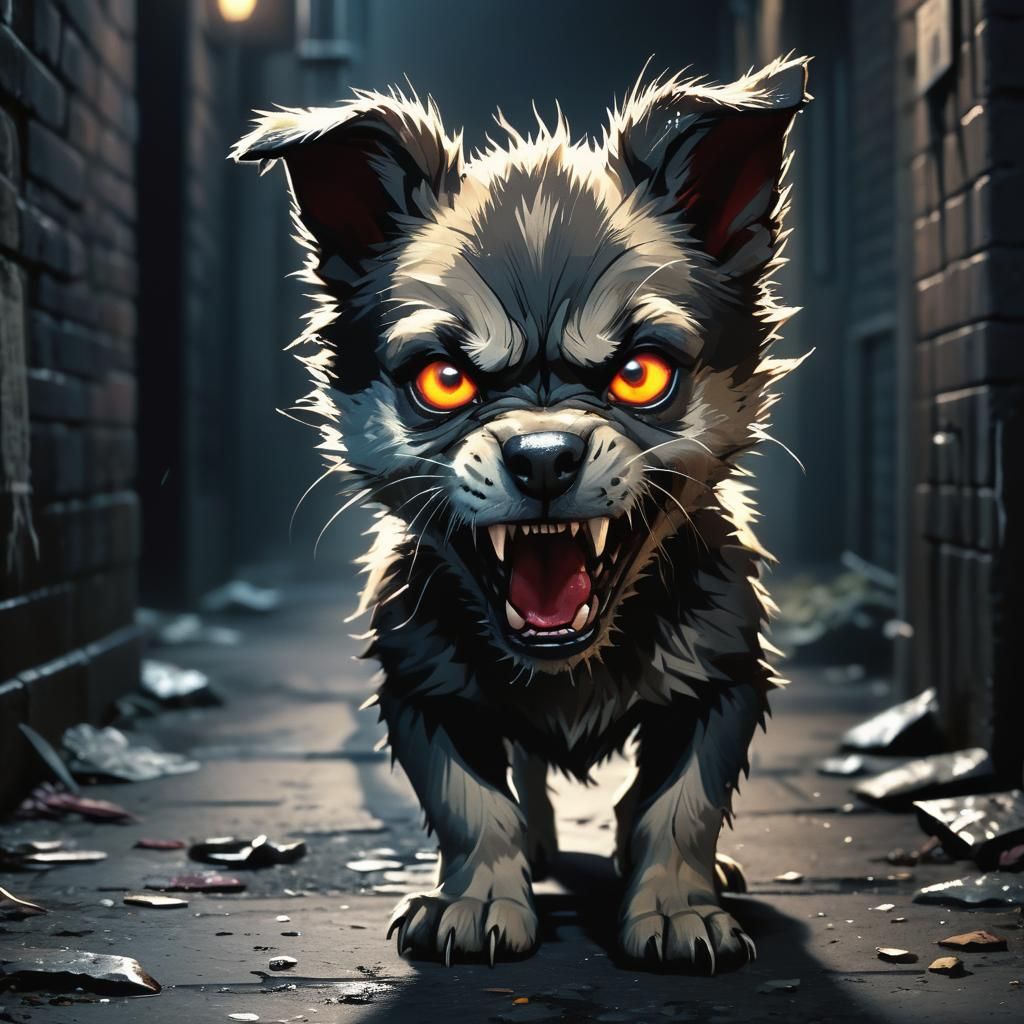 Angry Puppy Snarls in Dark Alleyway: Concept Art