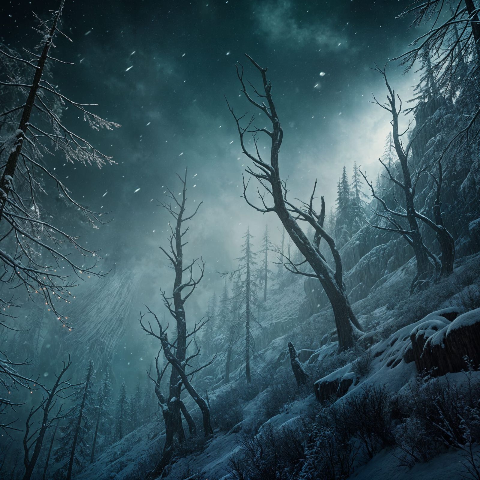 Fantastical Winter Landscape in Deep, Vibrant Colors