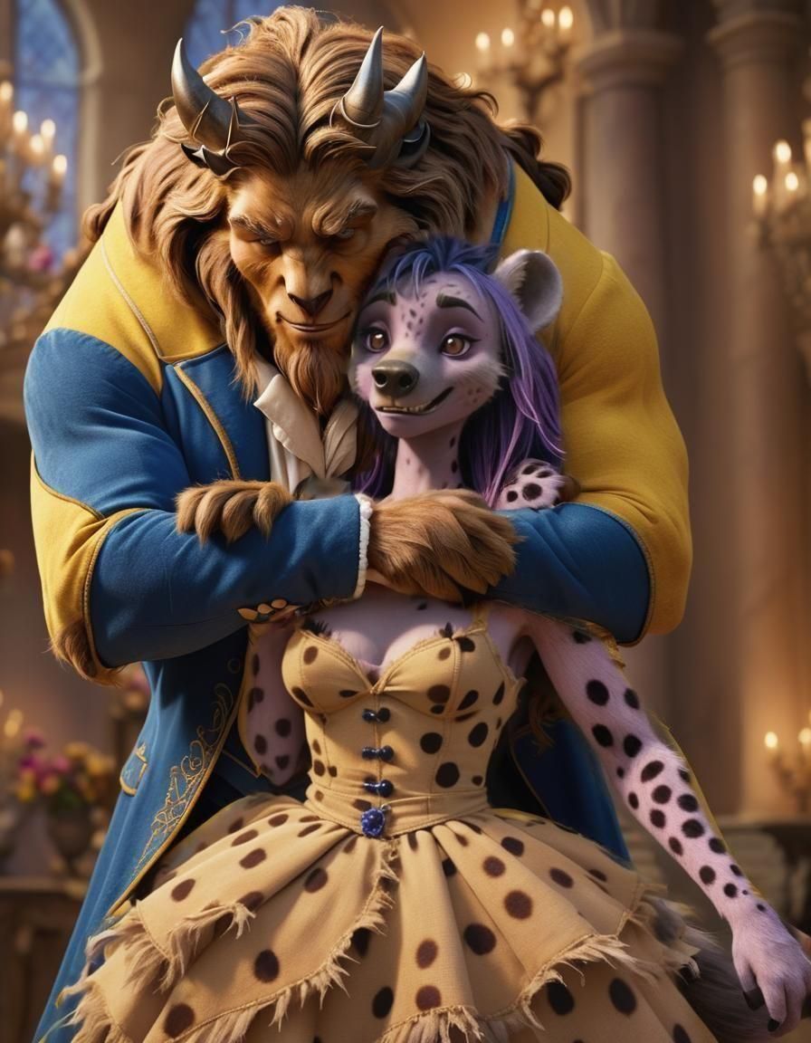 Romantic Hyena Couple Embrace, Disney Photorealistic