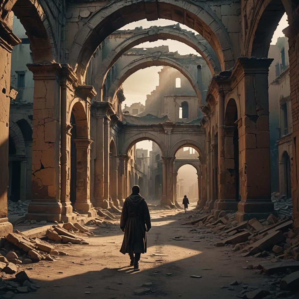 Desolate Ancient City at Dusk in Cinematic Style