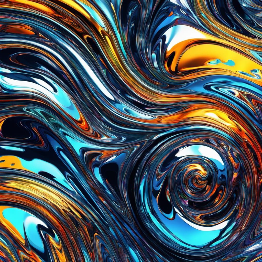 Vibrant Liquid Metal Abstract Art in Neon Metallic Colors