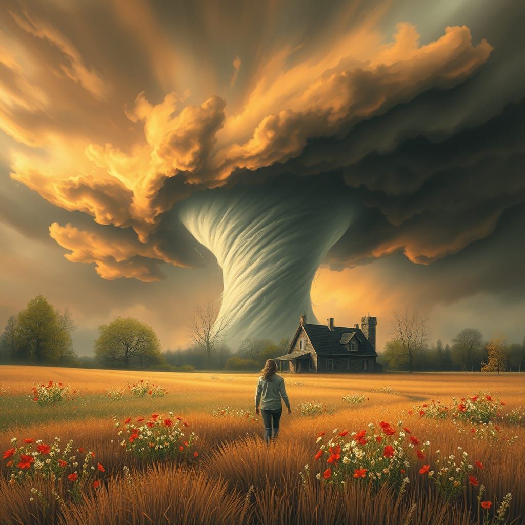 Spring Storm Goddess Emerging from Nature's Fury in Earthy T...