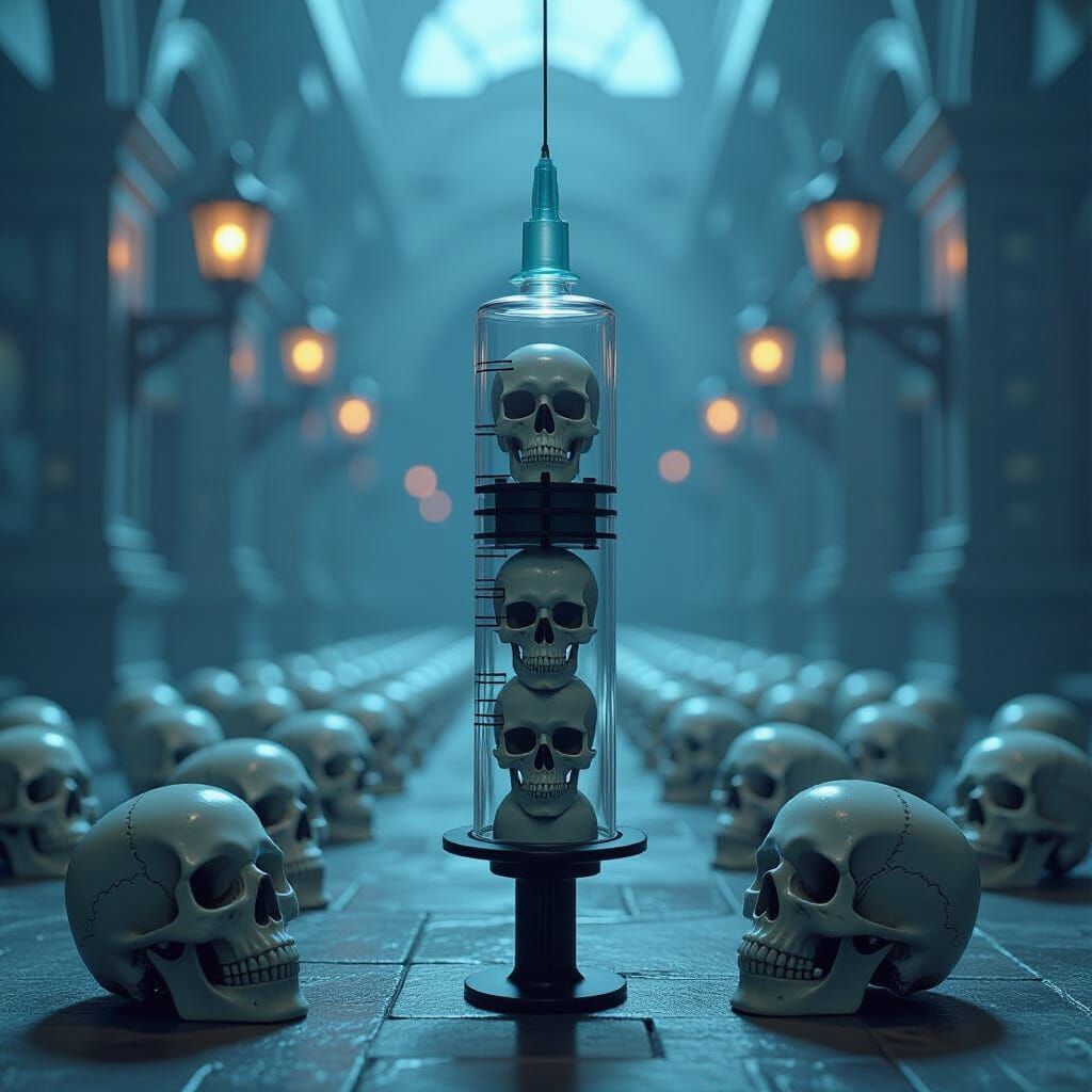 Surreal Syringe Filled with Skulls in 8K