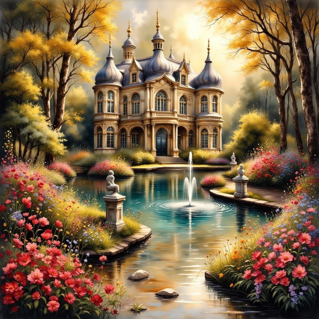 French Chateau in Spring: A Vibrant Masterpiece