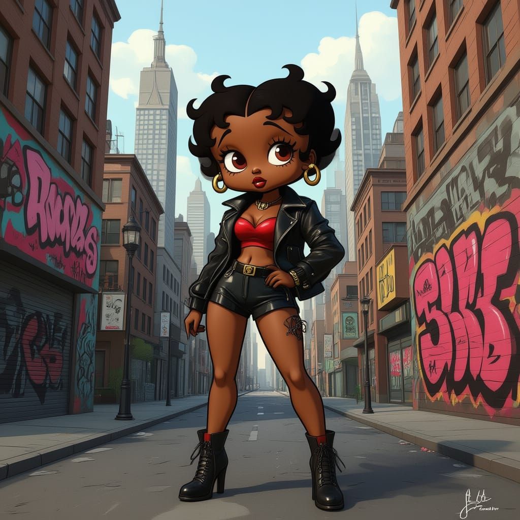 Betty Boop in Urban Style Amidst Cityscape