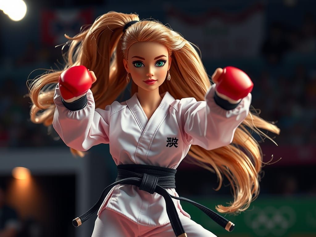 Barbie Competes in Taekwondo Olympics: Hyperrealistic Photog...