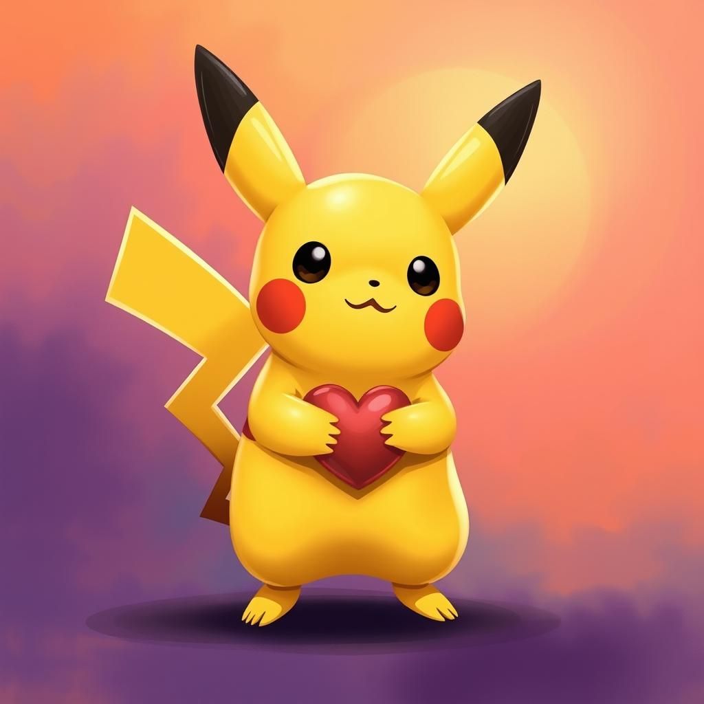 Pikachu Holding Heart in Whimsical Style
